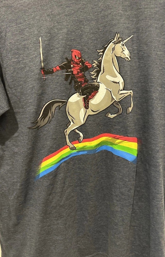 Deadpool Marvel Comics Size Large Shirt Riding Unicorn