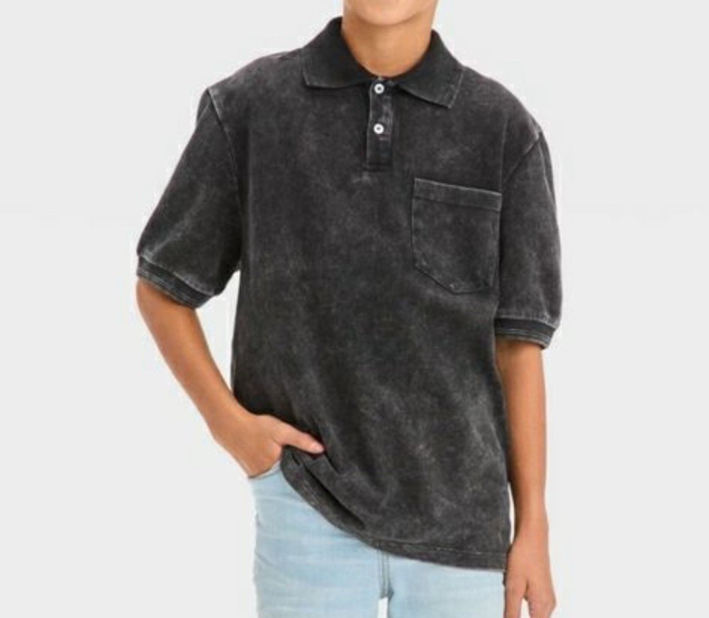 Boys' Short Sleeve Washed Polo Shirt by Art Class Black Size M (8) NWT