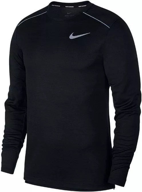 Nike Dri-Fit UV Mens Miler Long Sleeve Shirt Top Black Silver Grey AJ7568 010
