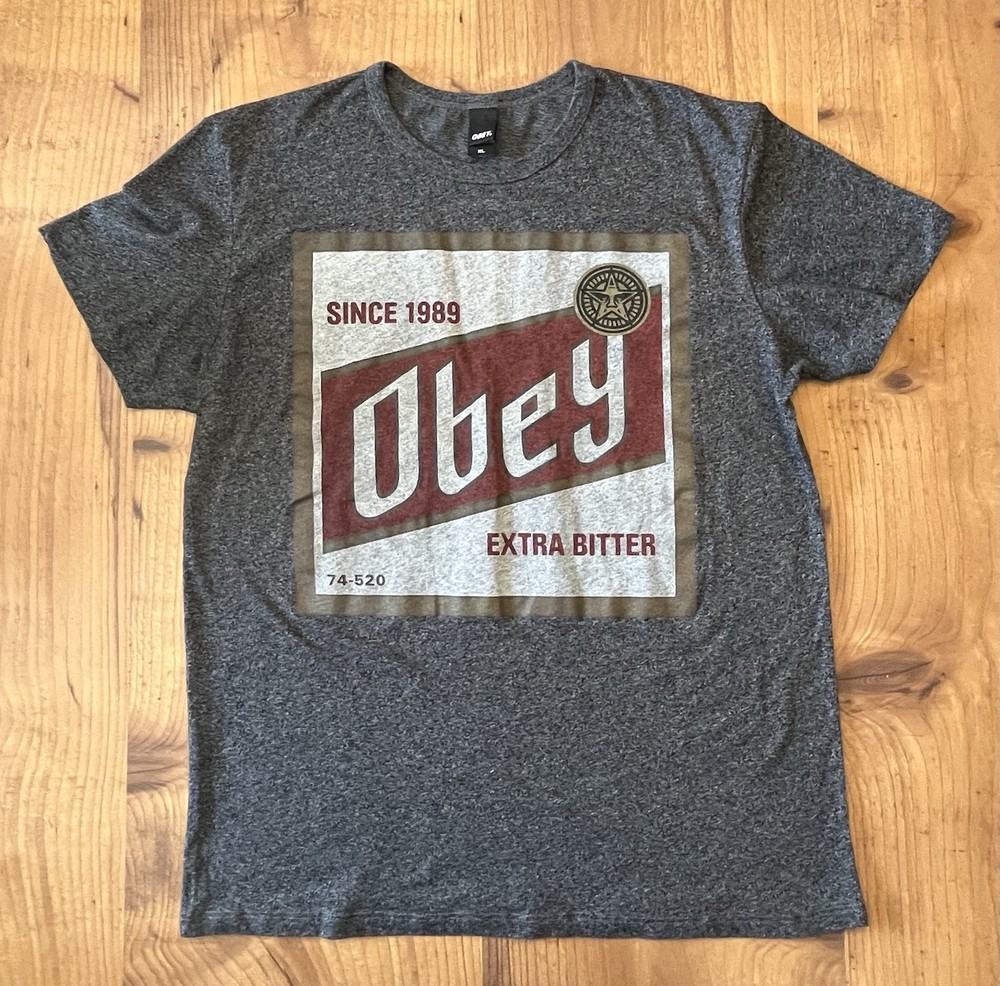 Obey Special Brew Extra Bitter Mens Graphic T Shirt Size XL Dark Gray Y2K USA