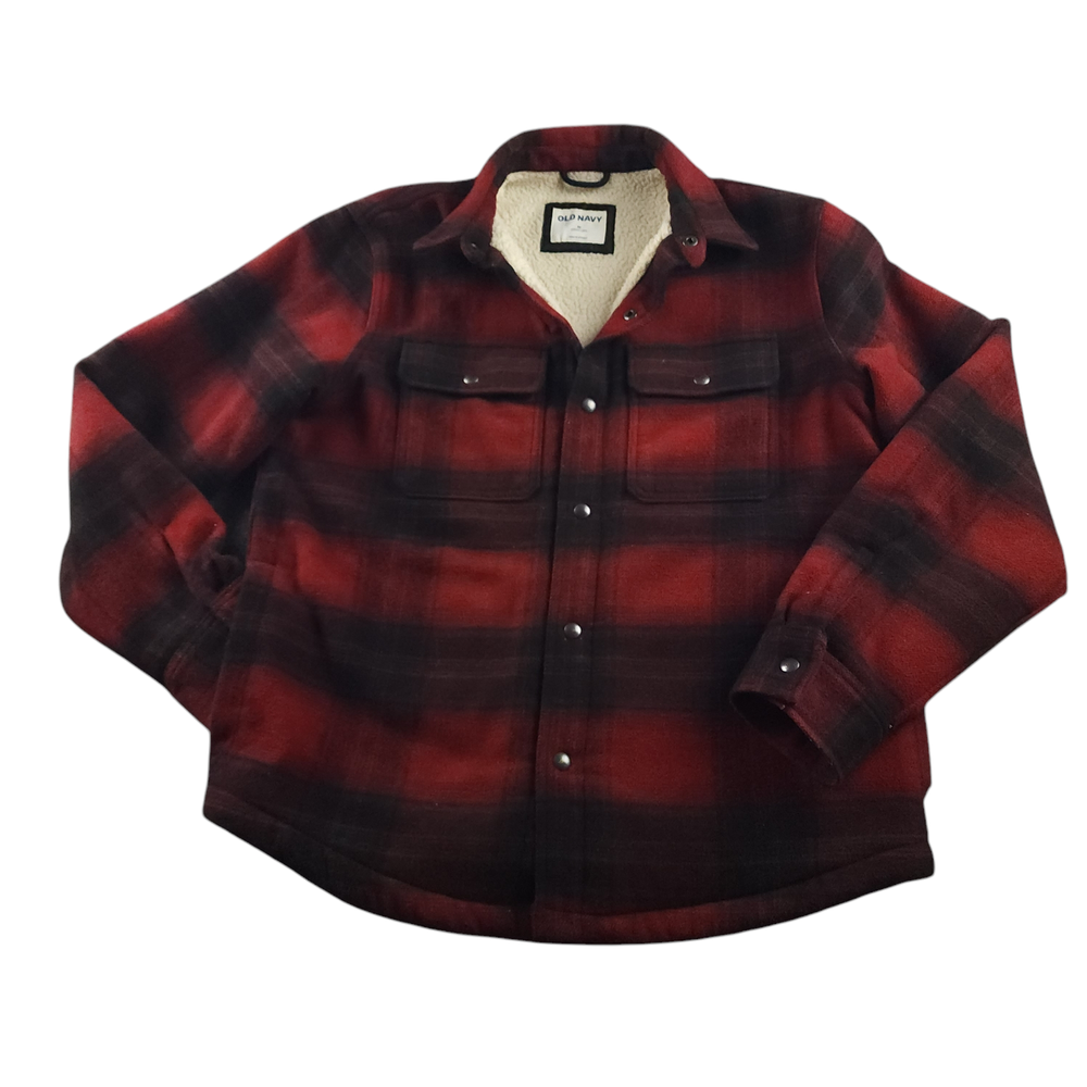 Old Navy Jacket M Mens CPO Sherpa Lined Chore Barn Wool Blend Buffalo Check
