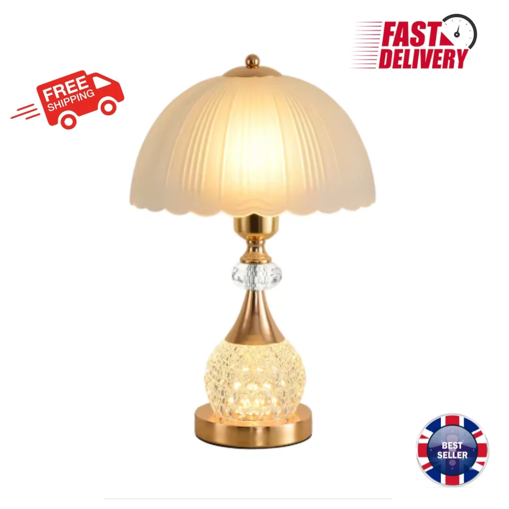 Luxury Petal Table Lamp Crystal Push Button Dimmable Warm Bedroom Living Room