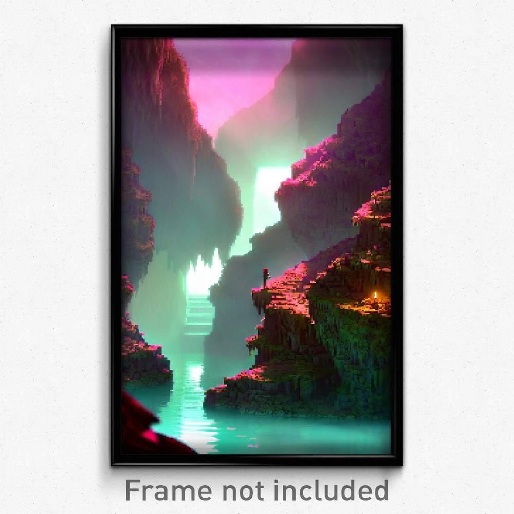 Pixel Art Poster - Unknown Cavern (8 Bit Psychedelic Trippy Video Game Print)
