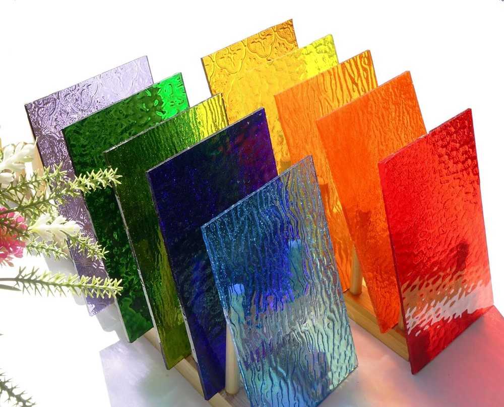 10 Sheets Bright Variety Transparent Textured Stained Glass Sheets Pack, 4 x 6