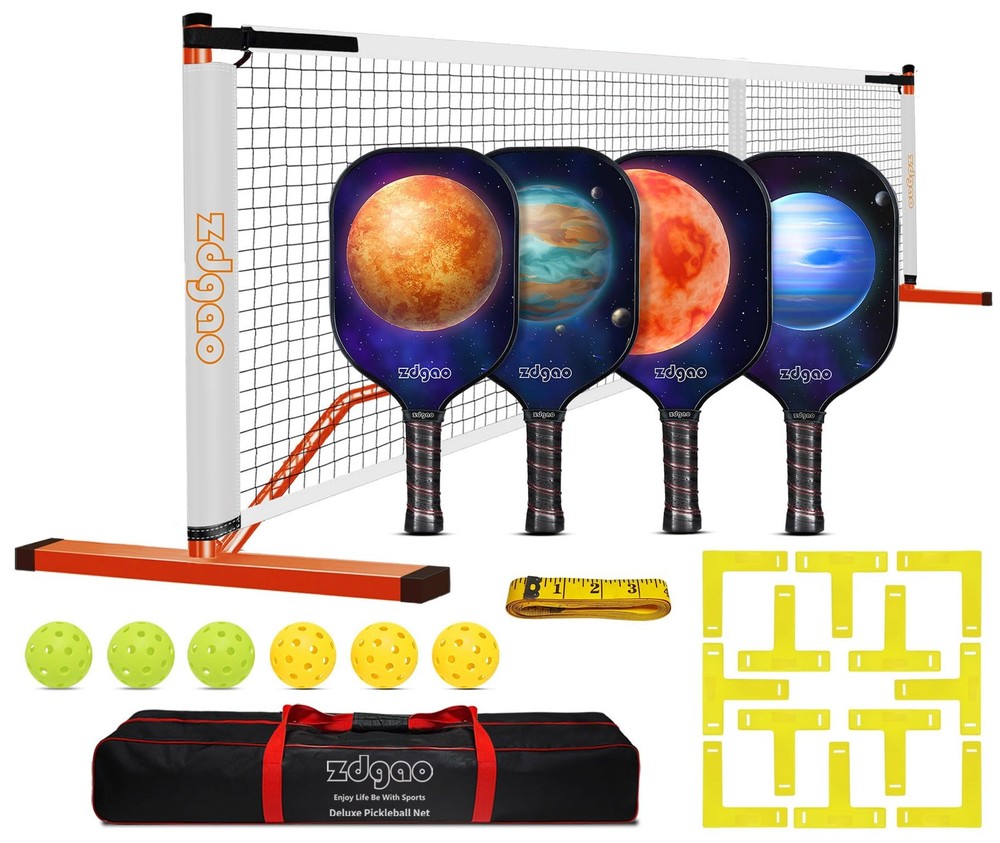 Portable Pickleball Set with 4 Fiberglass Paddles and Outdoor Net