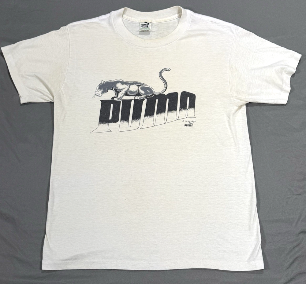 Old School 1985 Vintage Puma T Shirt Made In USA Machts Mit Qualitat Mens Size L