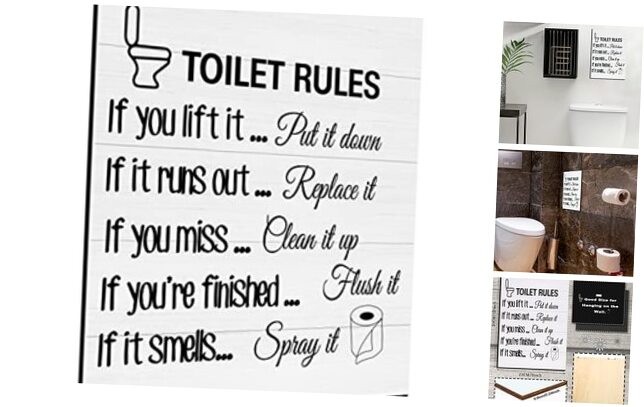 Toilet Rules Wall Art Decor Wood Toilet Rules Sign Funny Bathroom Sign White