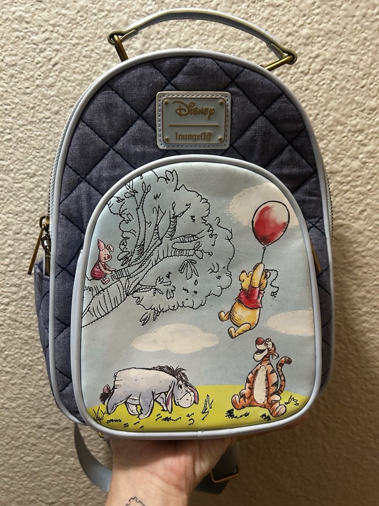 Loungefly Disney Winnie the Pooh Small Backpack Gray Light Blue Multicolor