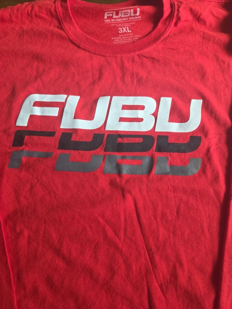 FUBU Shirt Mens 3XL Red Long Sleeve Spellout Graphic Tee Big and Tall Streetwear