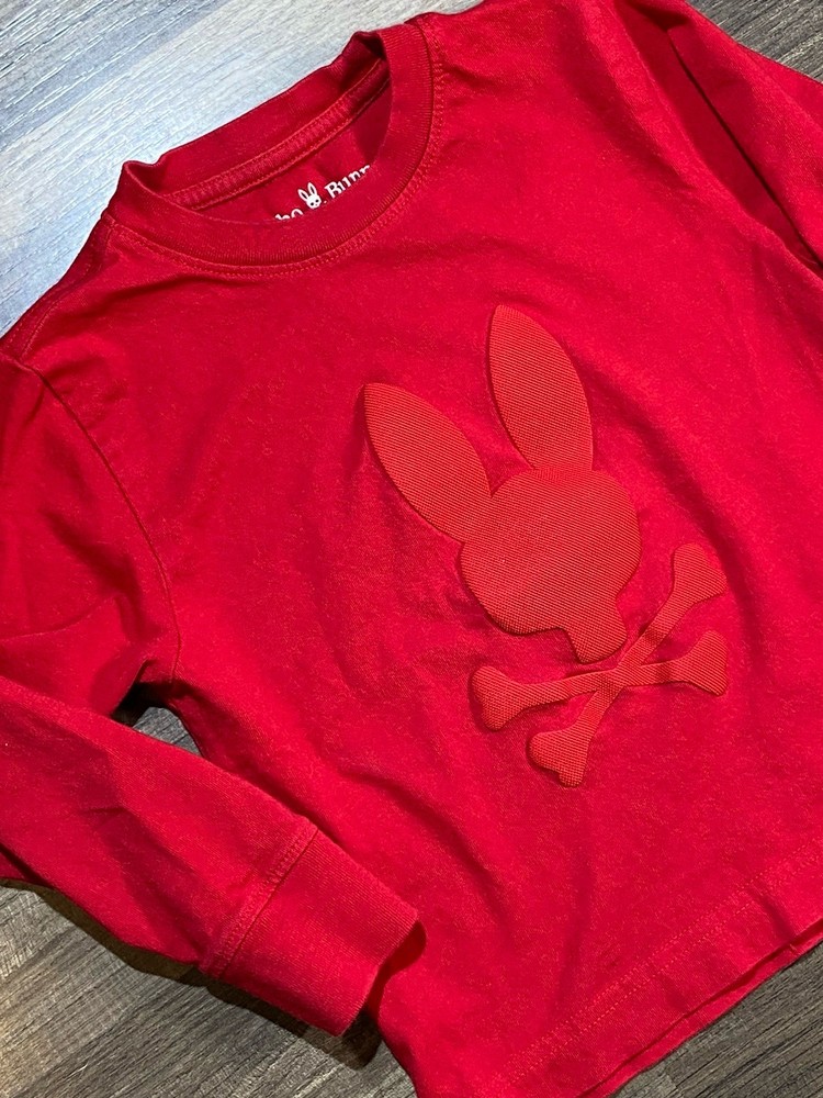 Psycho Bunny Shirt Kids 2T Red Long Sleeve Top Premium Pima Cotton Crossbones