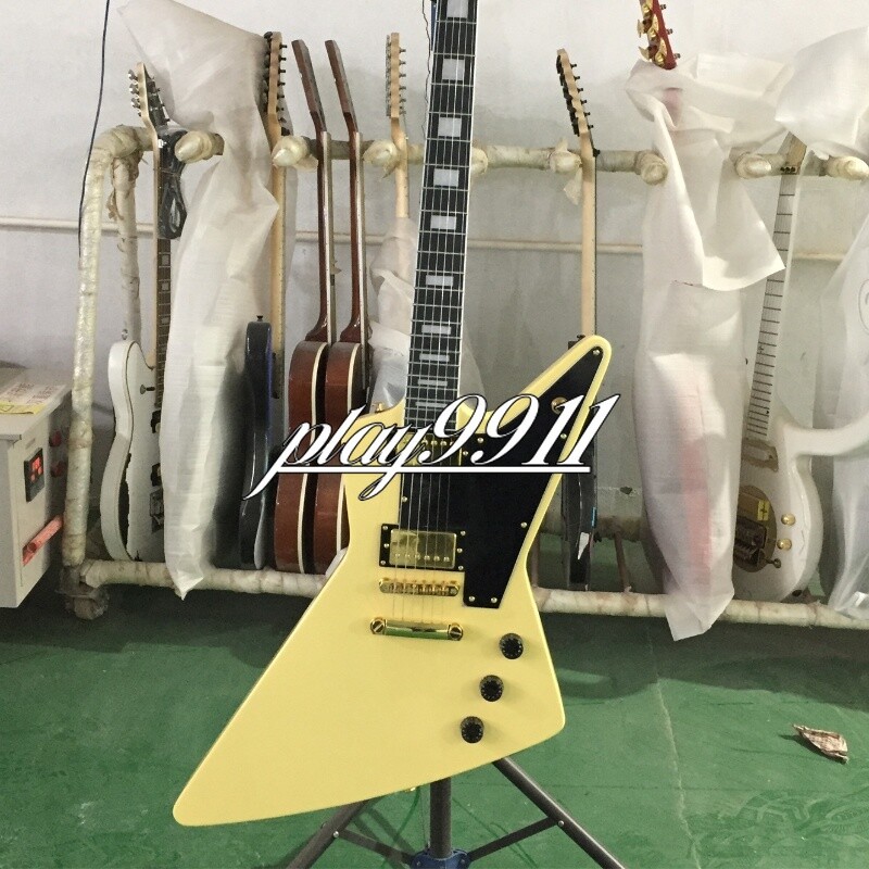 Factory Yellow Explorer 70s Model Gold Hardware Electric Guitar Black Pick Guard