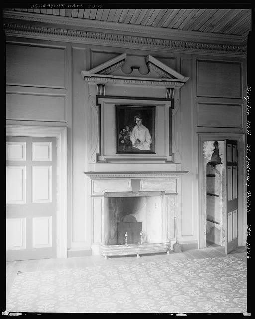 Photo:Charleston SC Drayton Hall 1938 interior fireplace portrait room