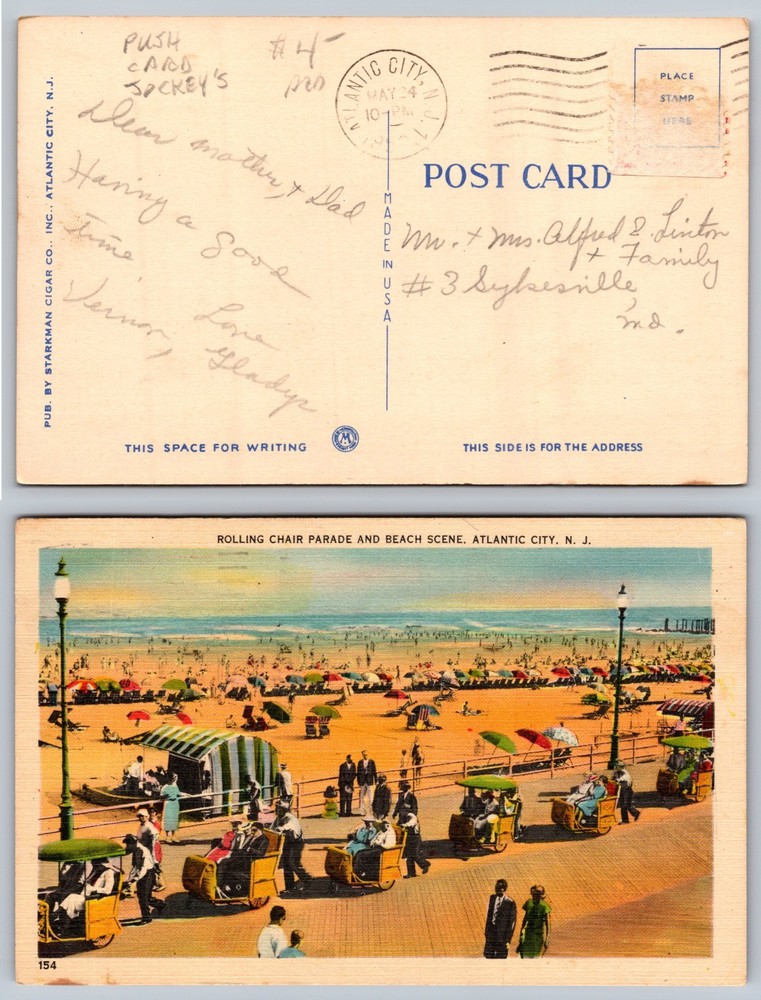Rolling Chair Parade Beach Scene Atlantic City NJ Postcard