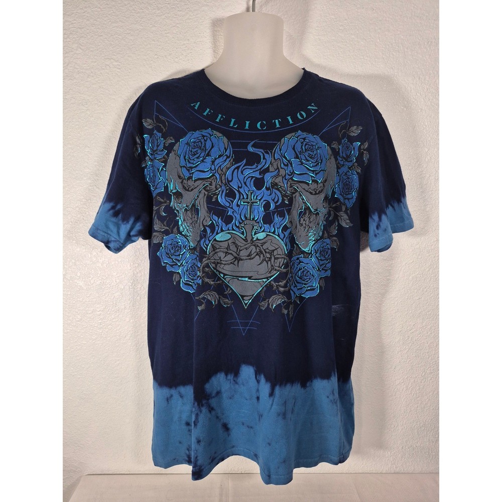 Affliction Black Label Mens Large Short Sleeve T-Shirt Blue Tie Dye 