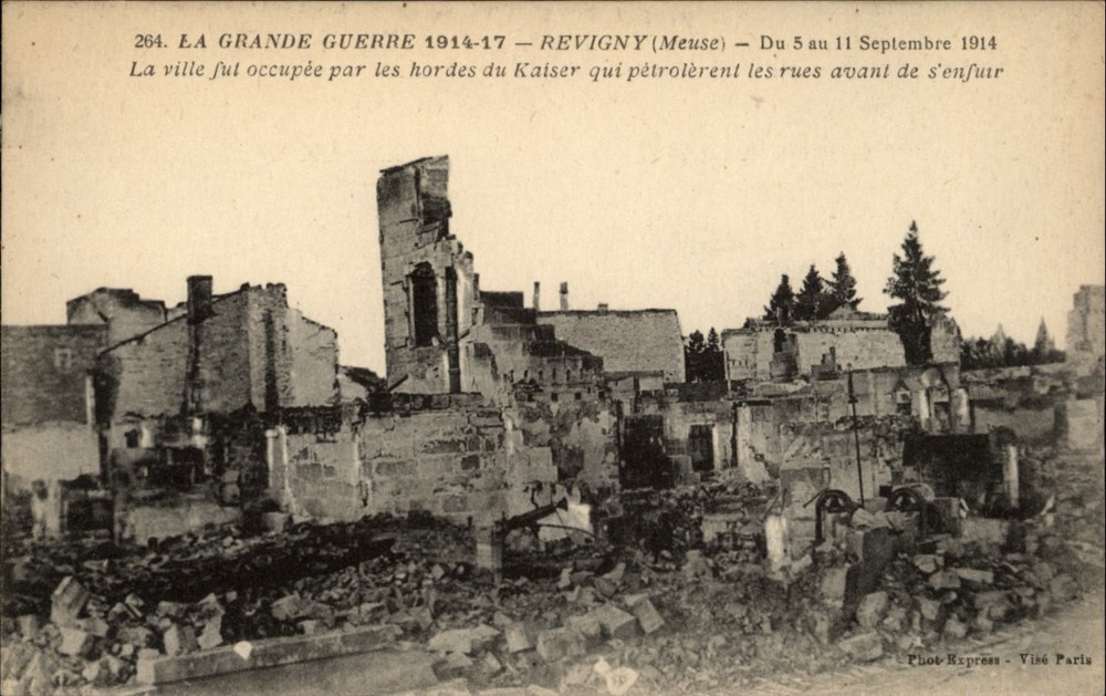 Revigny Meuse Ruins vintage postcard WWI damage d208
