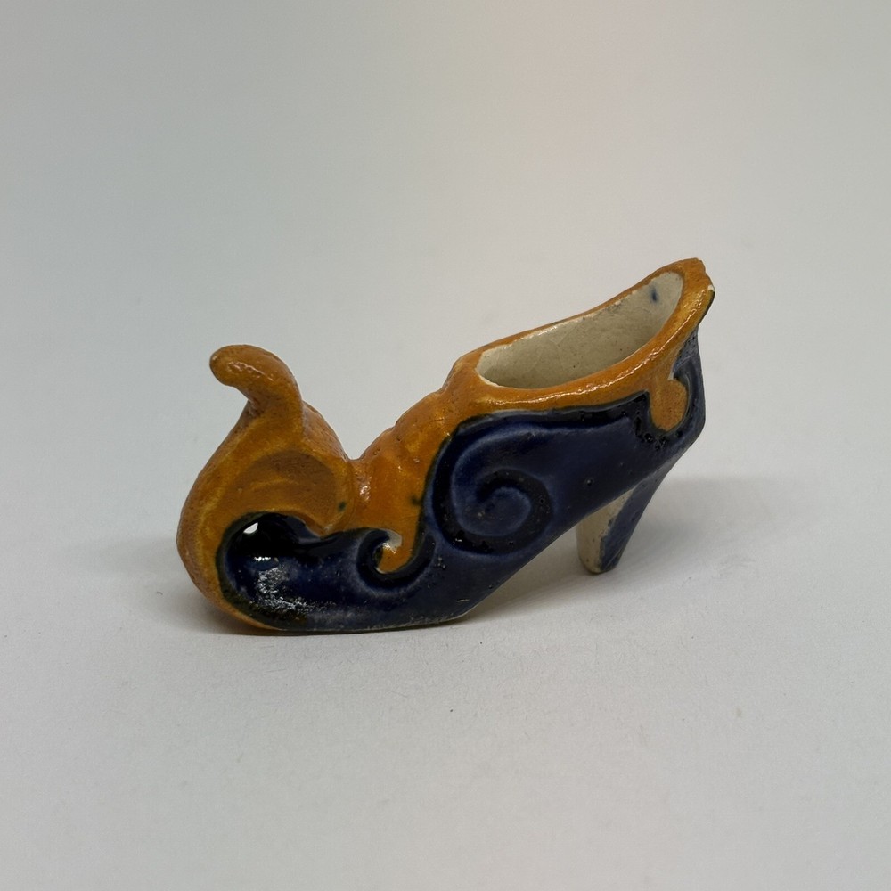 Limoges France Cobalt Blue With Gold Trim Slipper Miniature Porcelain Figurine