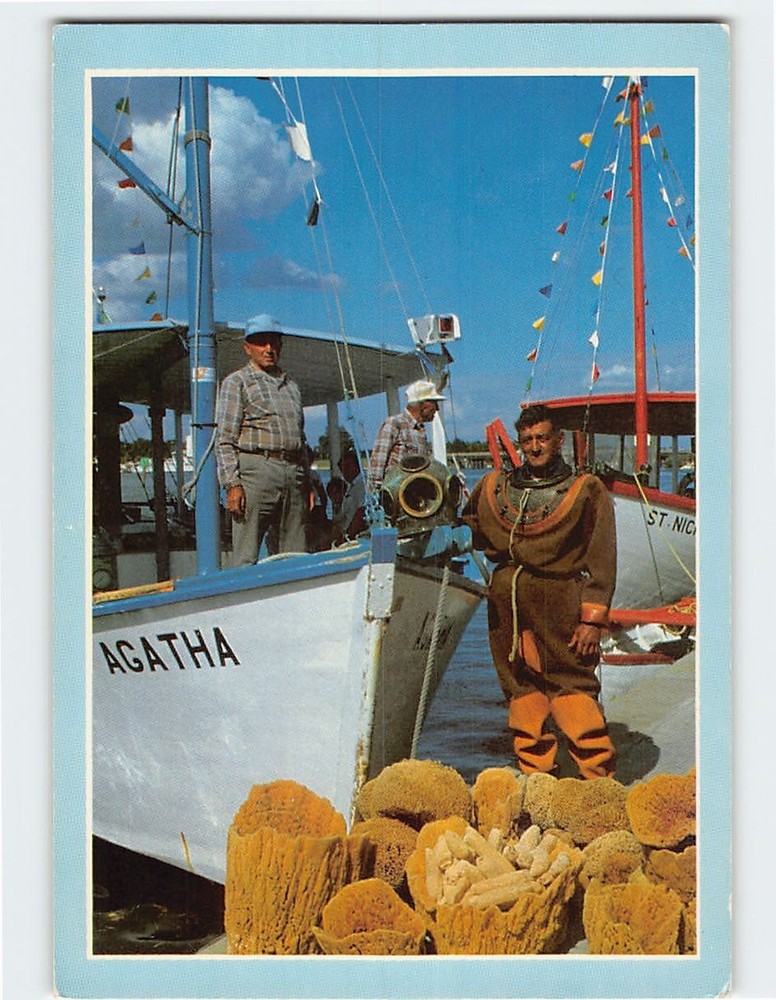Postcard Greek Sponge Diver St. Nicholas Boat Line Tarpon Springs Florida USA