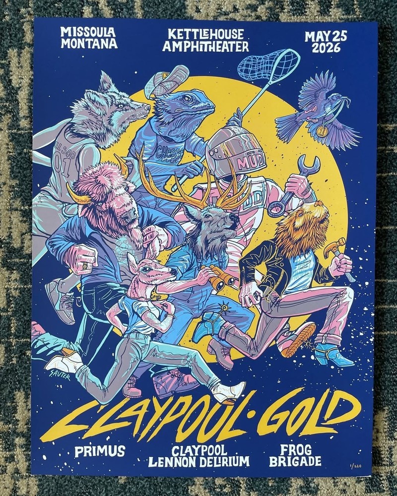 Claypool Gold Tour 2026 Poster Primus Lennon Delirium Frog Brigade Art