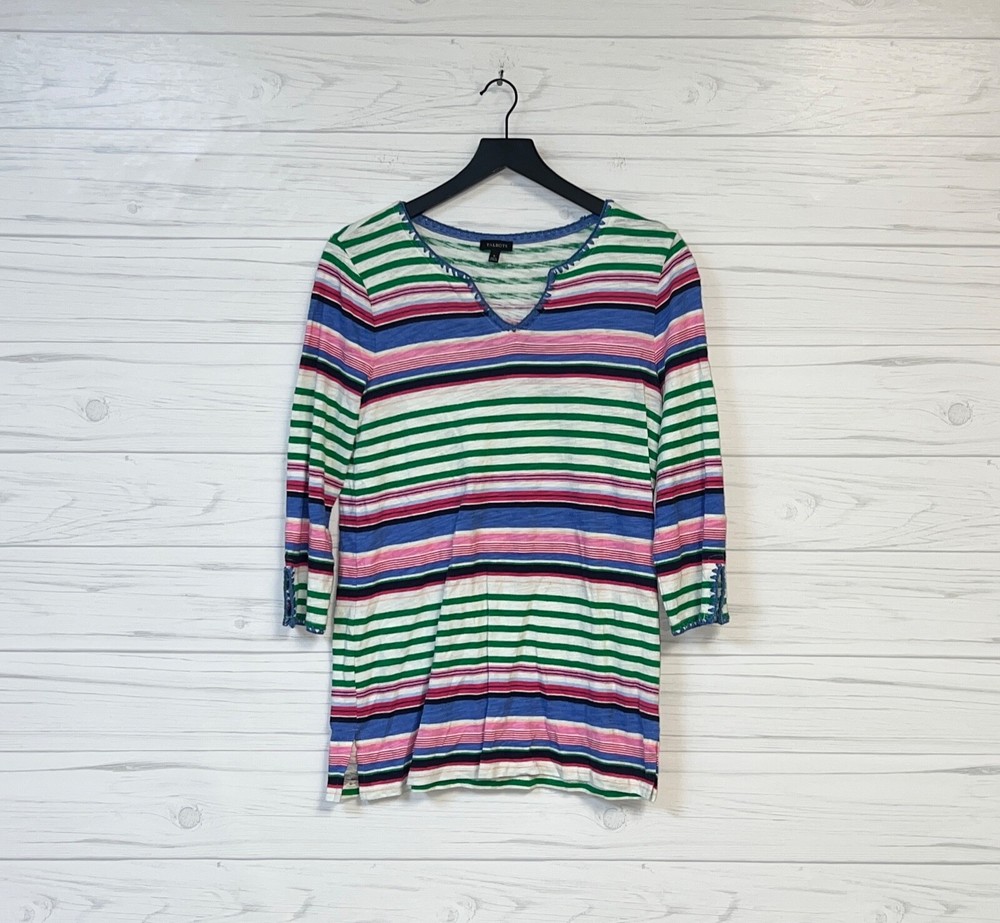 Talbots top womens size small long sleeve white striped t shirt stretch
