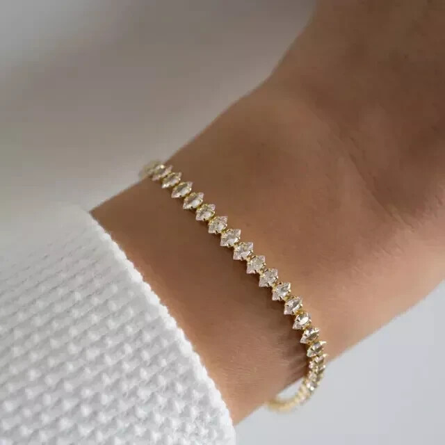 6Ct Marquise Lab Created Diamond Women's Tennis Bracelet 14K Yellow Gold Plated