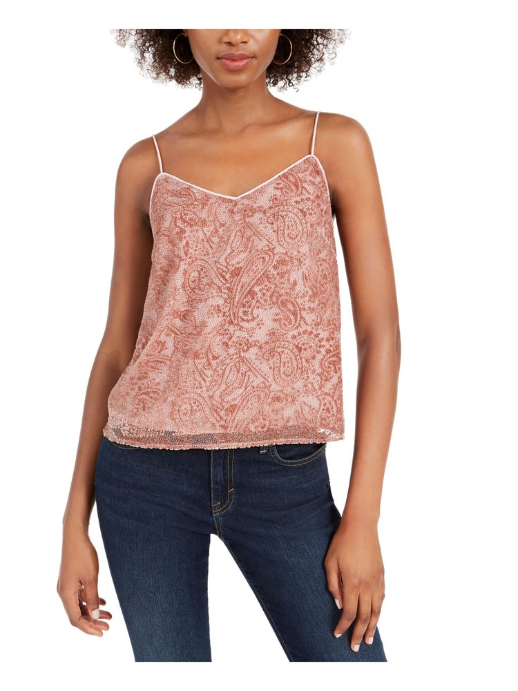LEYDEN Womens Pink Embroidered Spaghetti Strap V Neck Tank Top Size: S