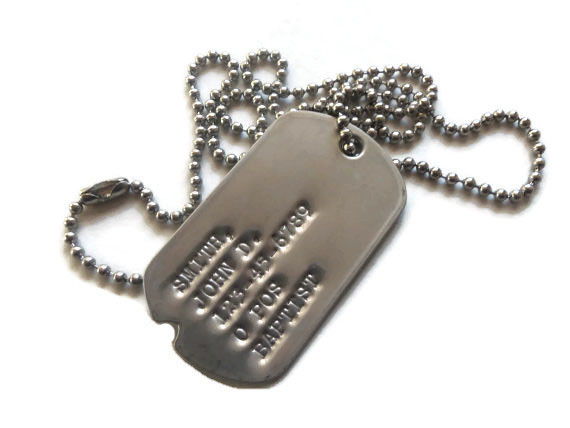 Real Notched Military Issue GI Dog Tag On Ball Chain Custom Personalized