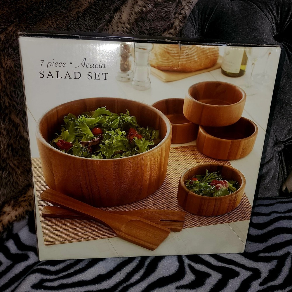 Acacia Wood 7 Piece Salad Set-image