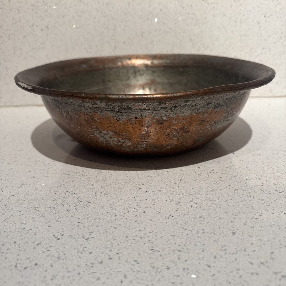 Vintage Large Copper Mixing Bowl Decorative Bowl Hand Hammered Primitive Antique