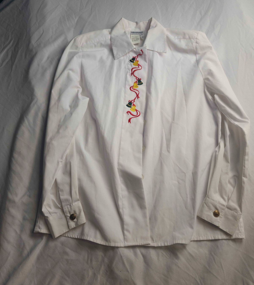 Haberdashery Shirt Womens Size 12 White Embroidered Bell Button Up Long Sleeve