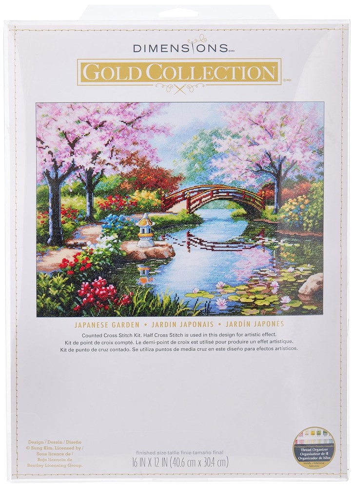 Japanese Flower Garden Gold Collection Cross Stitch Kit - 16 Count Linen