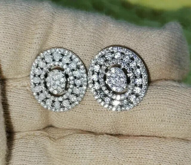 Round cut simulated diamond stud earrings in 14k white gold plating