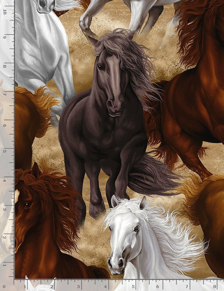 Animal Fabric Horse Running Horses Wild Cotton Timeless Treasures C7776 By Yard