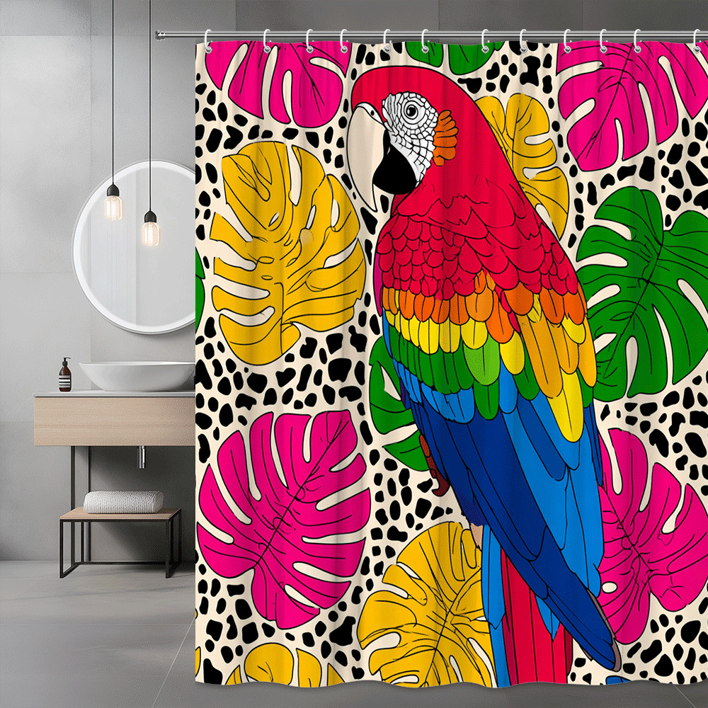 Tropical Parrot Leopard Print Shower Curtain