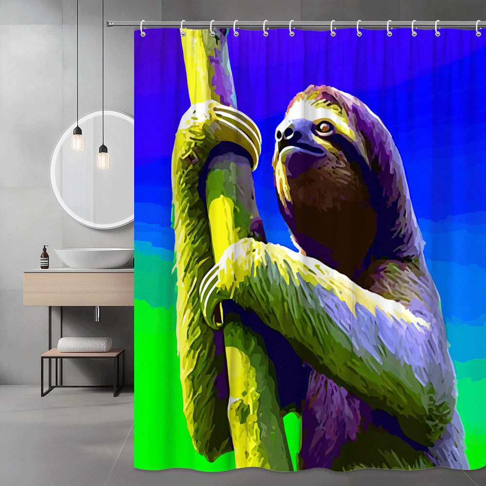 Sloth on Branch Shower Curtain Colorful Animal Print