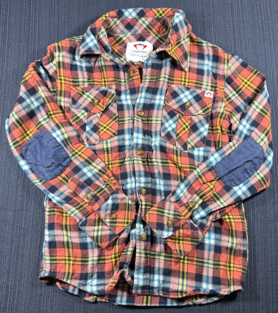 Appaman Boys Plaid Flannel Button-Up Long Sleeve Shirt Elbow Patches Size 8