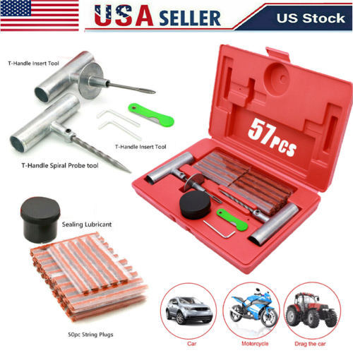 57PCS Car Tire Repair Tool Kit Heavy Duty Flat Tire Repair Kits Plug Patch Truck
