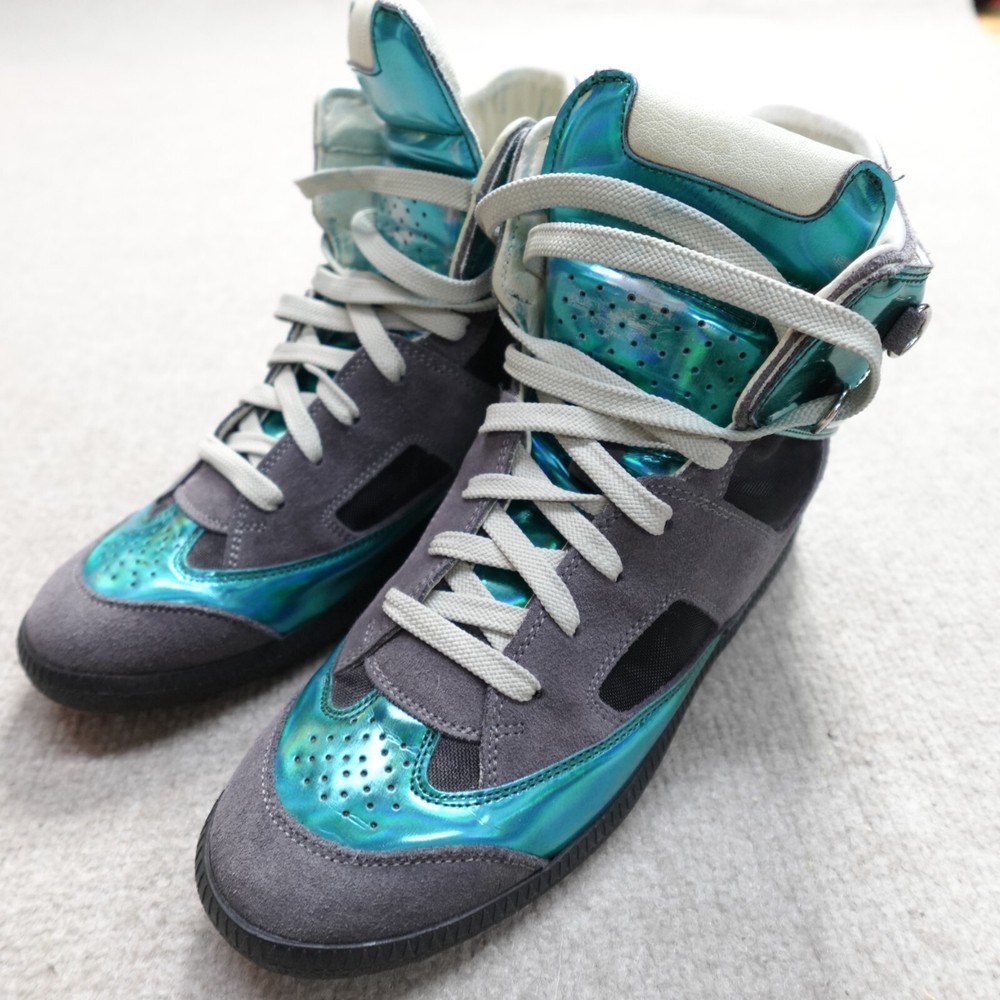 Maison Margiela Womens Sneakers 7 / 37 Blue Teal Leather High Top Made in Italy