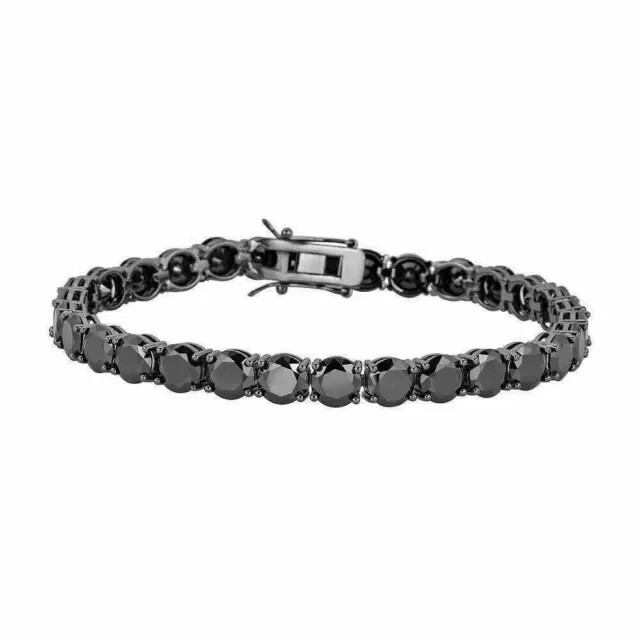 7Ct Round Cut Simulated BlackDiamond Unisex Tennis Bracelet 14KBlack Gold Plated