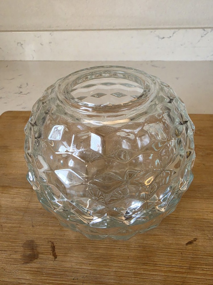 Vintage Cubist Homco American Fostoria Clear Glass 2 pc Fairy Lamp Candleholder