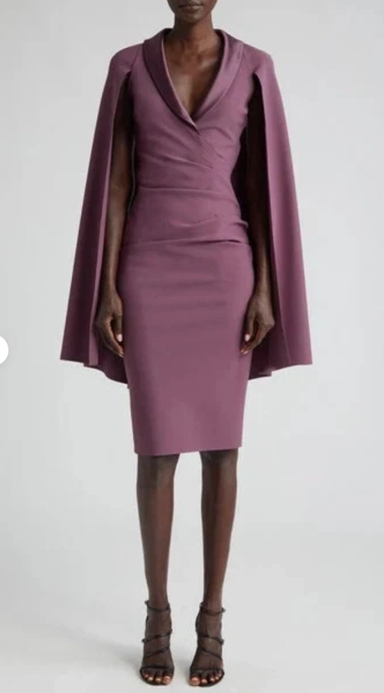 CHIARA BONI La Petite Robe Shiarif Pleated Dress 46 US 10 Split Cap Sleeve Shawl