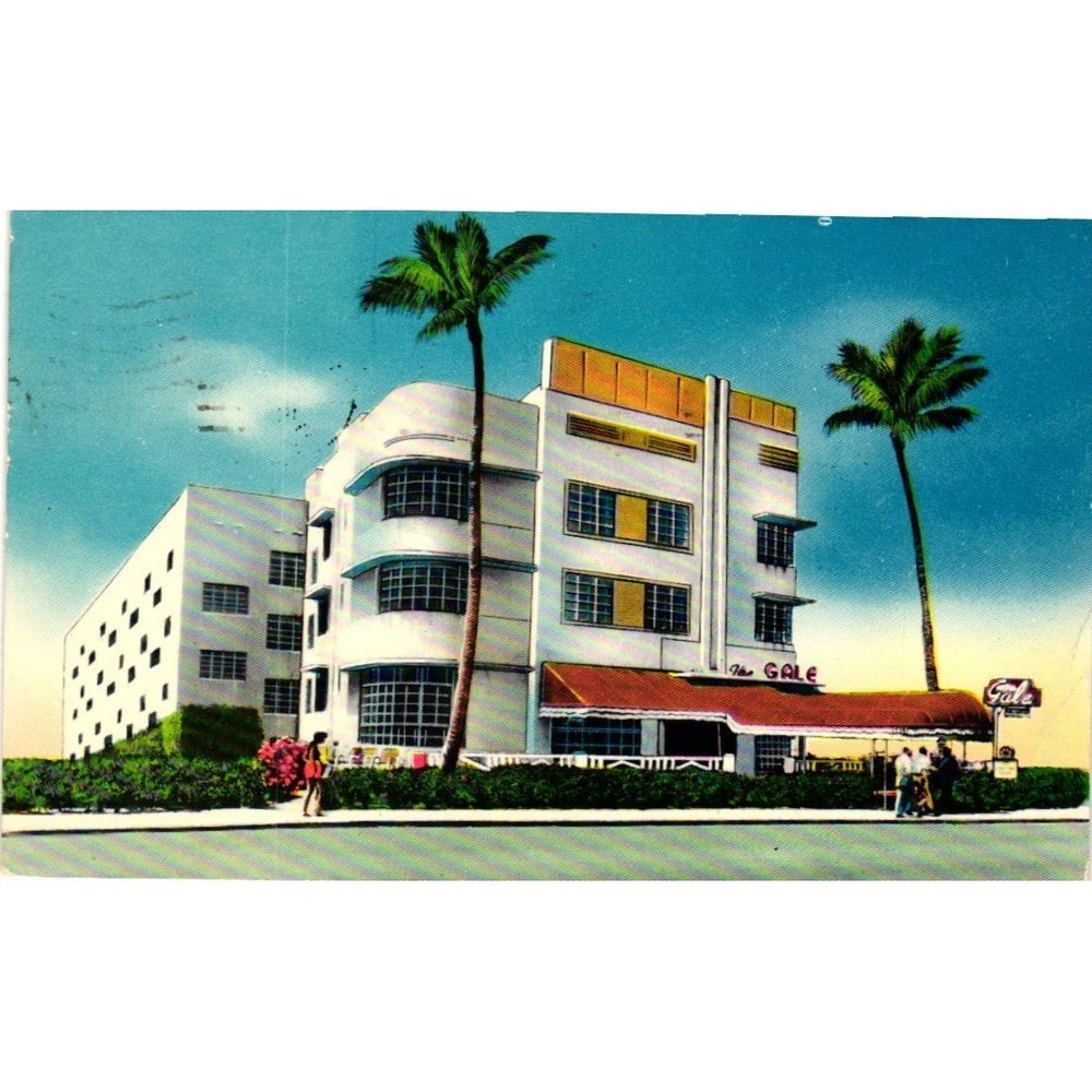 Vintage 1955 The Gale Hotel Miami Beach Florida Art Deco Linen Postcard MCM
