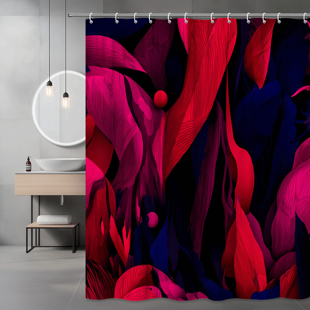 Abstract Floral Shower Curtain Red Pink Blue Black