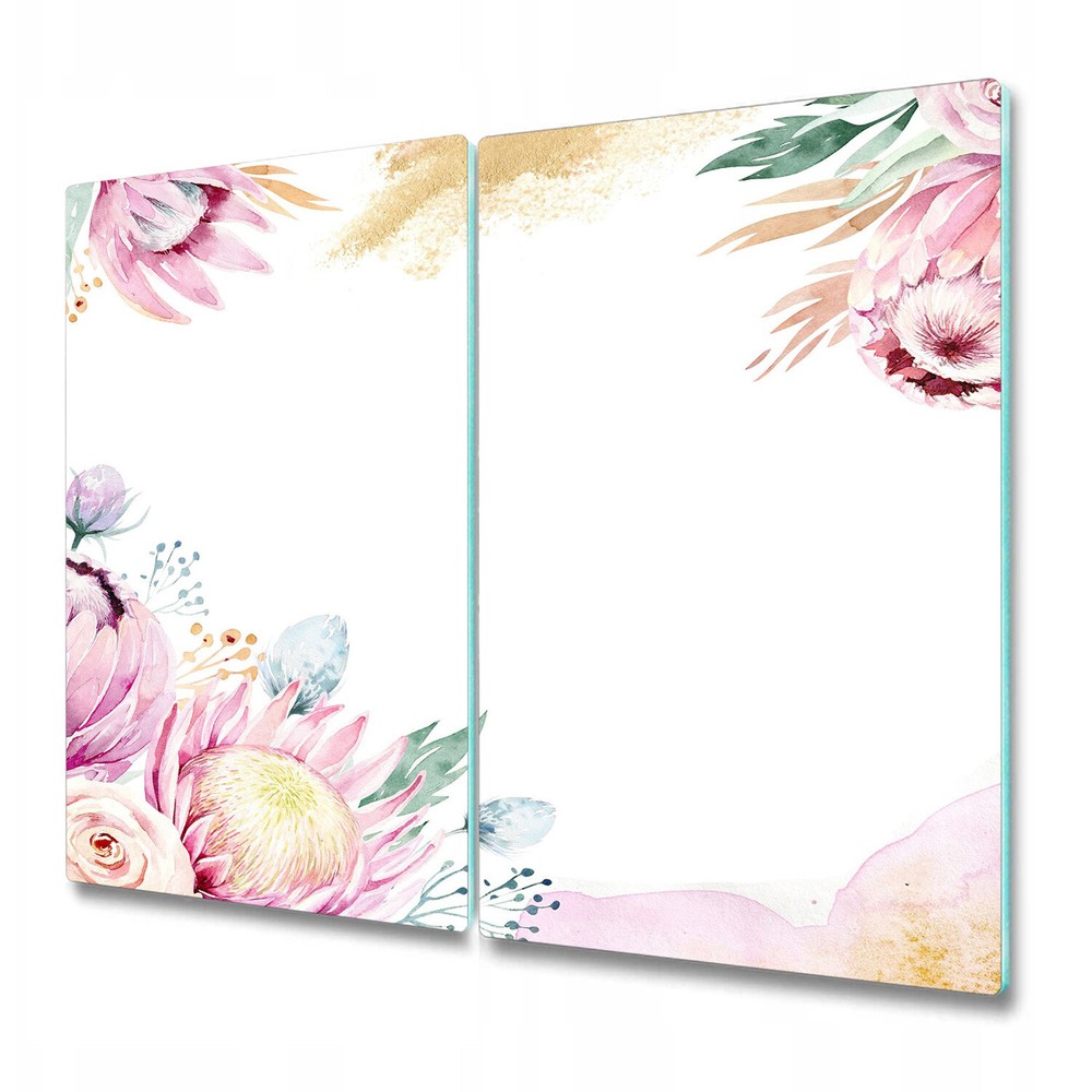 Glass Chopping Serving Board Worktop Saver Watercolour | Pale Floral | 2x30x52