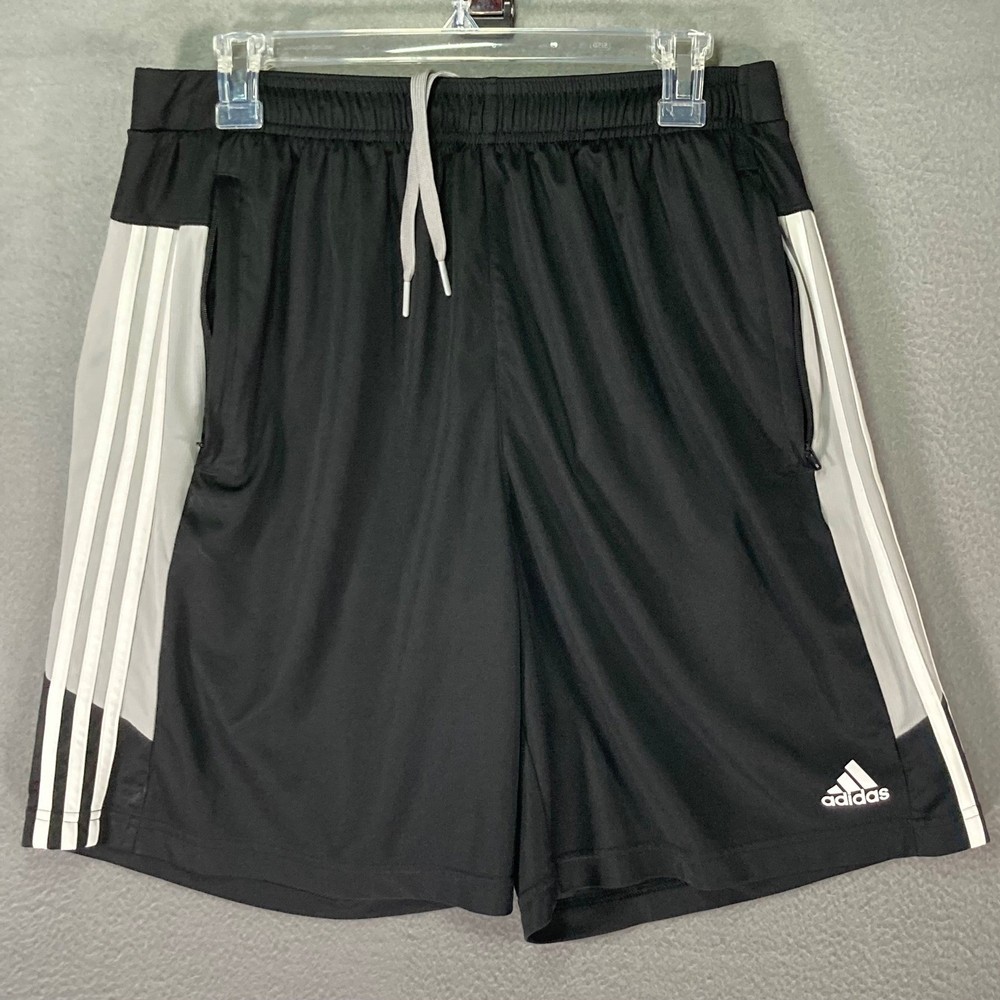 Adidas Mens Large AEROREADY Shorts Black Gray 3 Stripe Athletic Training