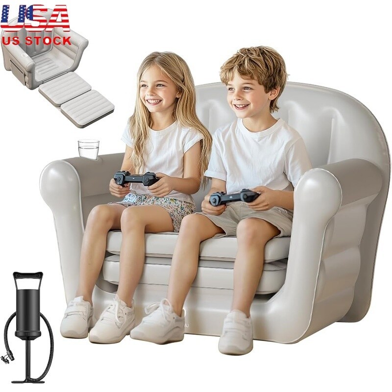 Inflatable Kids 2-in-1 Sleeper Sofa Toddler Lounge Chair for Travel