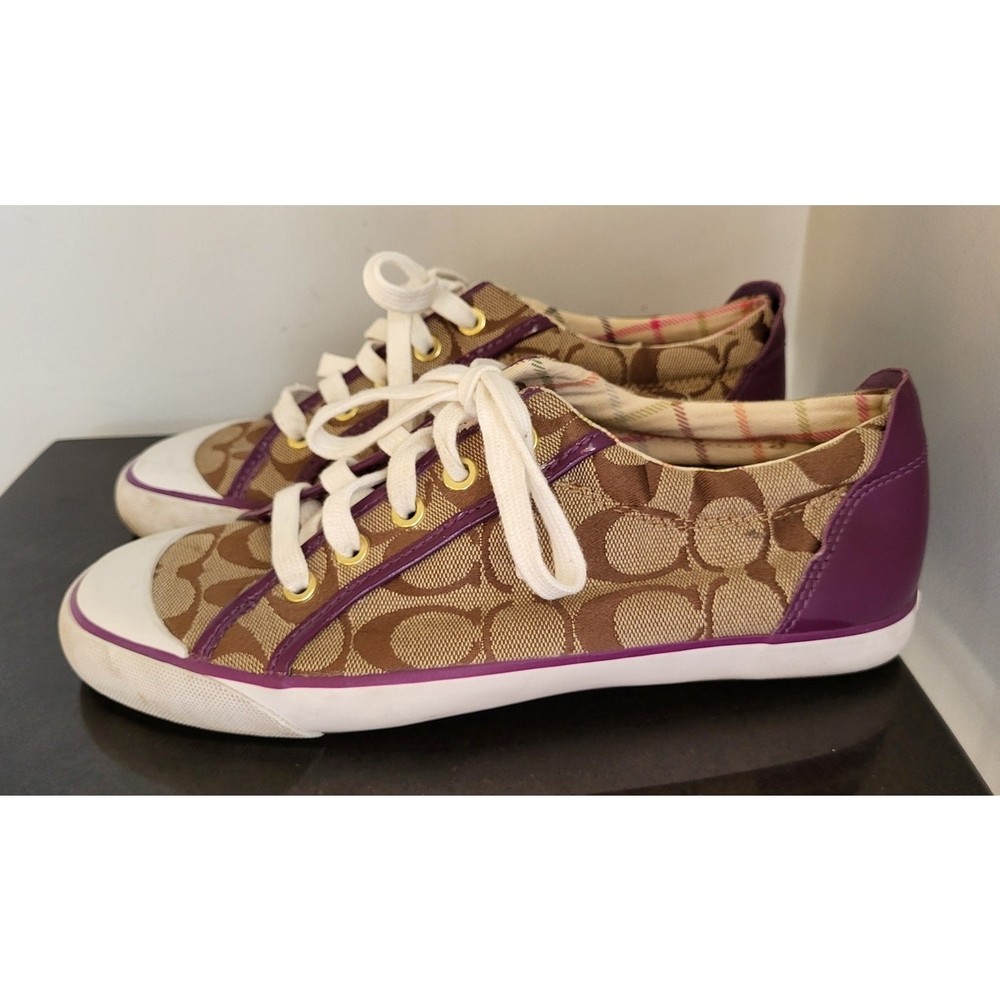 Coach Barrett Size 8B Sneakers Brown with Purple Accents Tennis Shoes