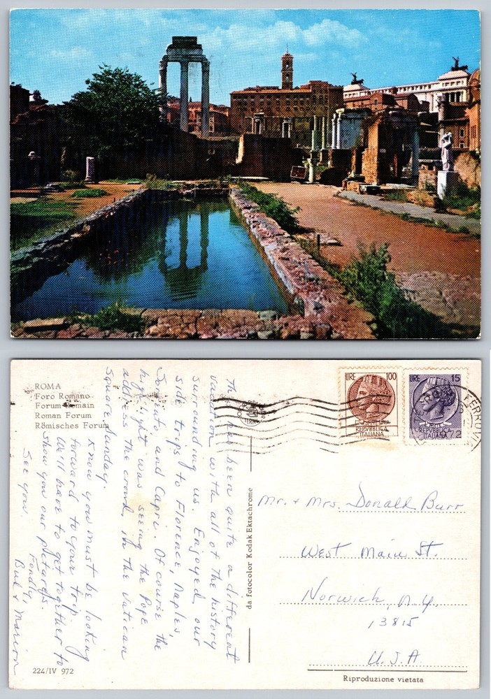 Vintage Roman Forum Italy Postcard - Temple of Castor & Pollux Ruins
