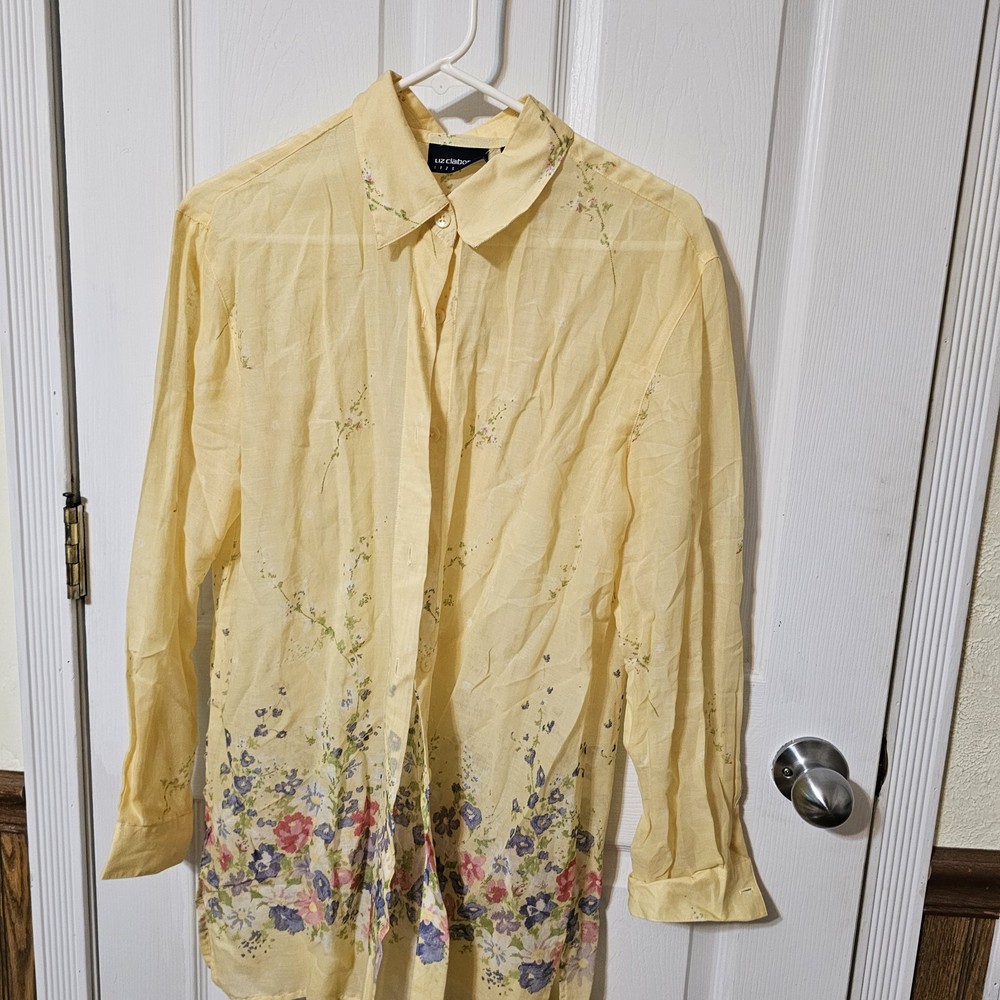 Liz Claiborne Womens Sheer Blouse Floral Print Long Sleeve Button Down Sz M