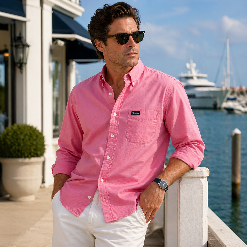 Faconnable Mens Button Down Shirt Sz XL Pink Cotton Classic Preppy Casual