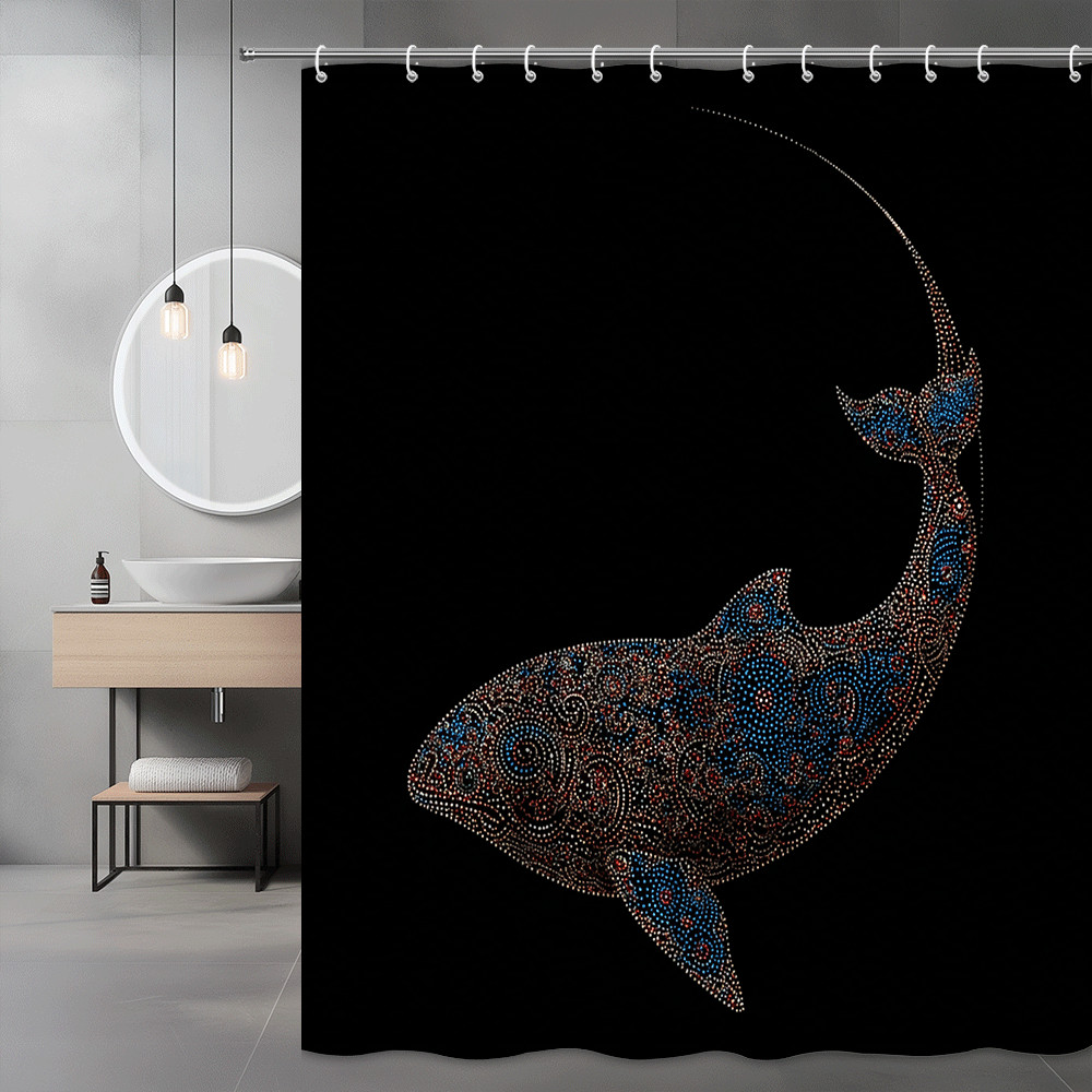 Whale Shower Curtain Black Ocean Animal Print